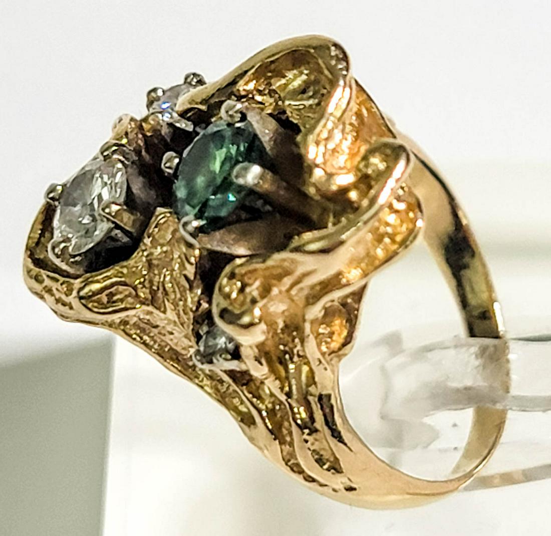 14k Yellow Gold Ring, Diamond, Green Diamond (1 of 7)