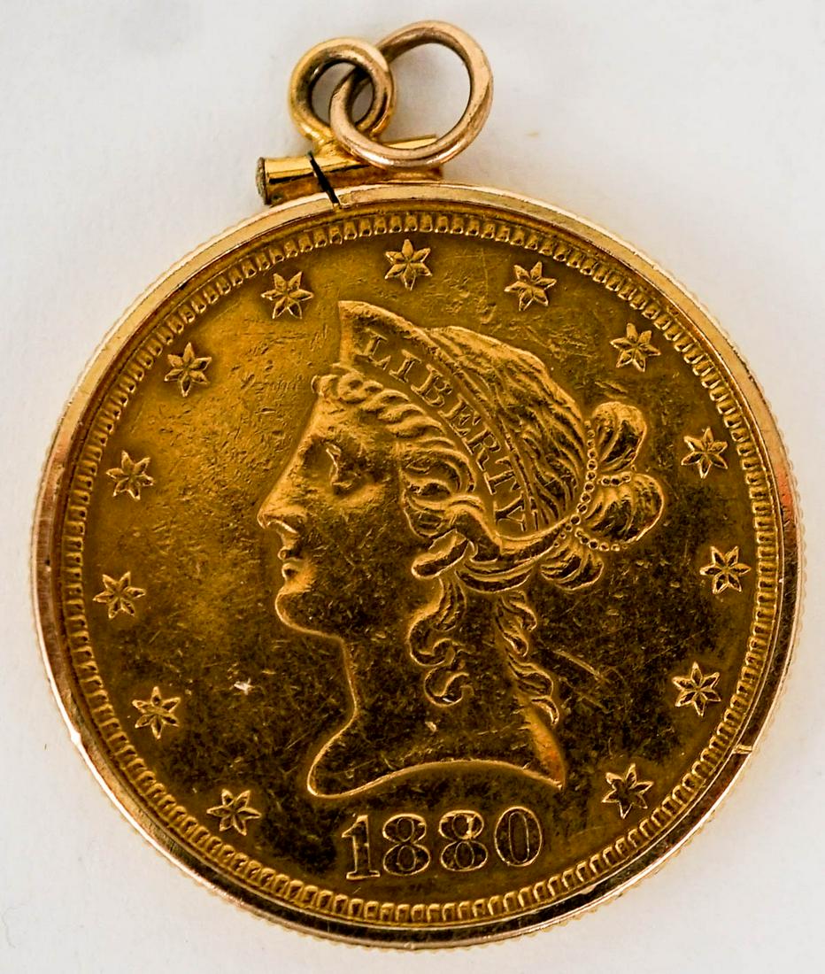 1880 U.S. $10 Gold Coin Pendant (1 of 2)