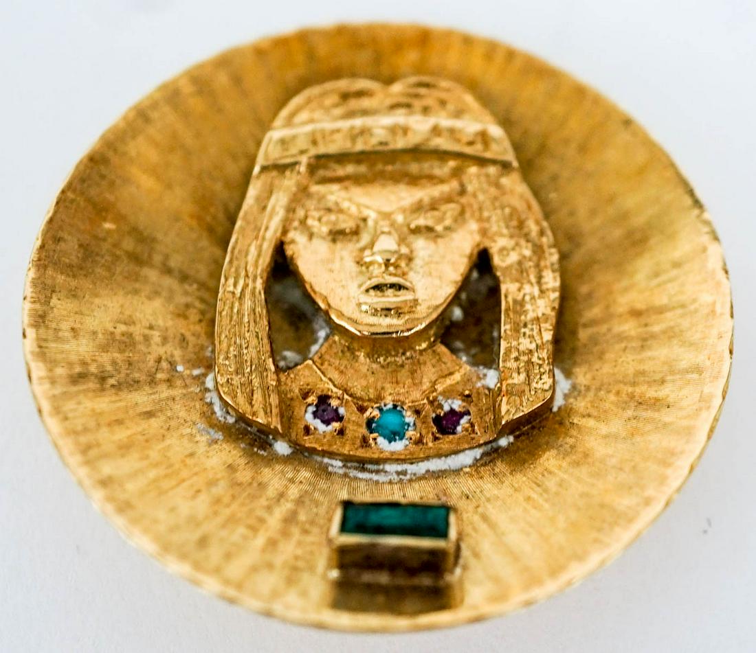 18k Gold Columbian Signed Brooch with Emerald (1 of 5)