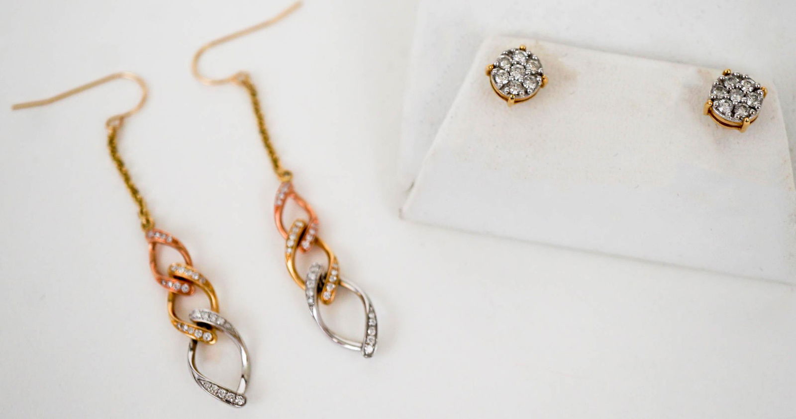 (2) Pairs of 14k Gold & Diamond Earrings (1 of 3)