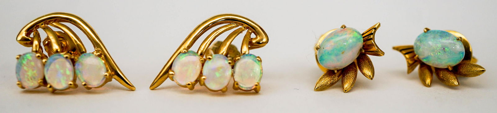 (2) Pairs 18k Yellow Gold Opal Earrings (1 of 4)