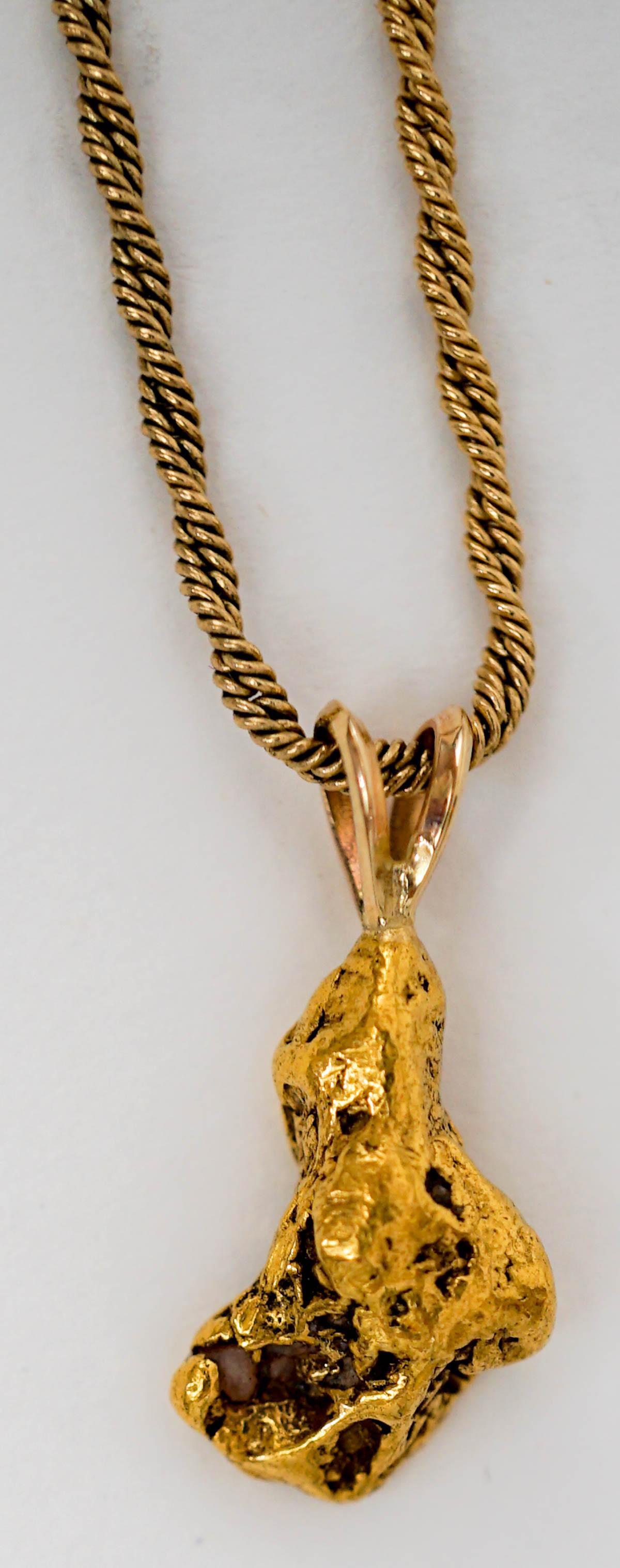 22k Gold Nugget Pendant, 14k Yellow Gold Chain (1 of 6)