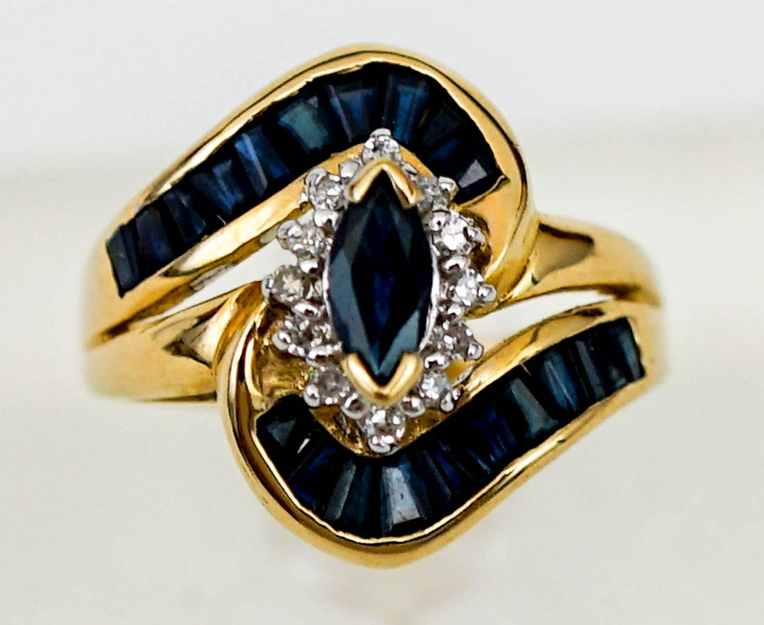 Ladies 10k Yellow Gold, Blue Stones & Diamonds (1 of 9)