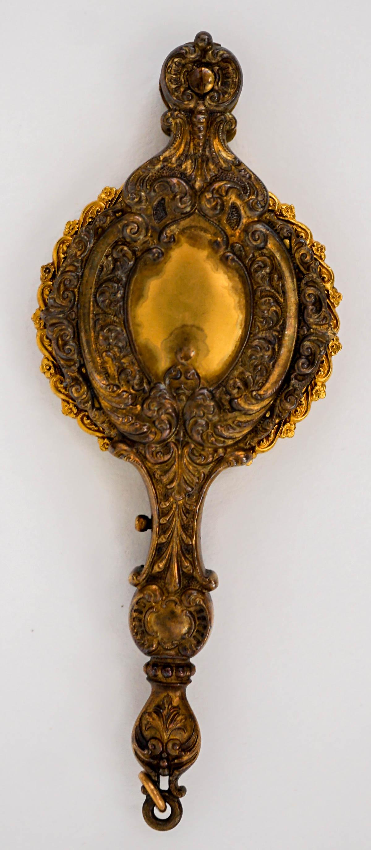 Antique Lorgnette Mirror: Measures 5.5 inches x 1.375 inches. Very good condition. If lot is absent of a condition report one may be requested via email. Condition report is provided as an opinion only and is no guarantee as c