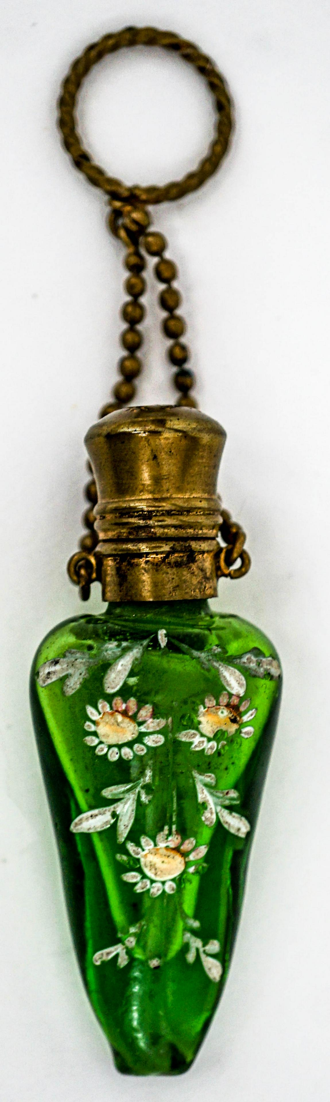Green Glass Hand Painted Antique Scent Bottle (1 of 8)