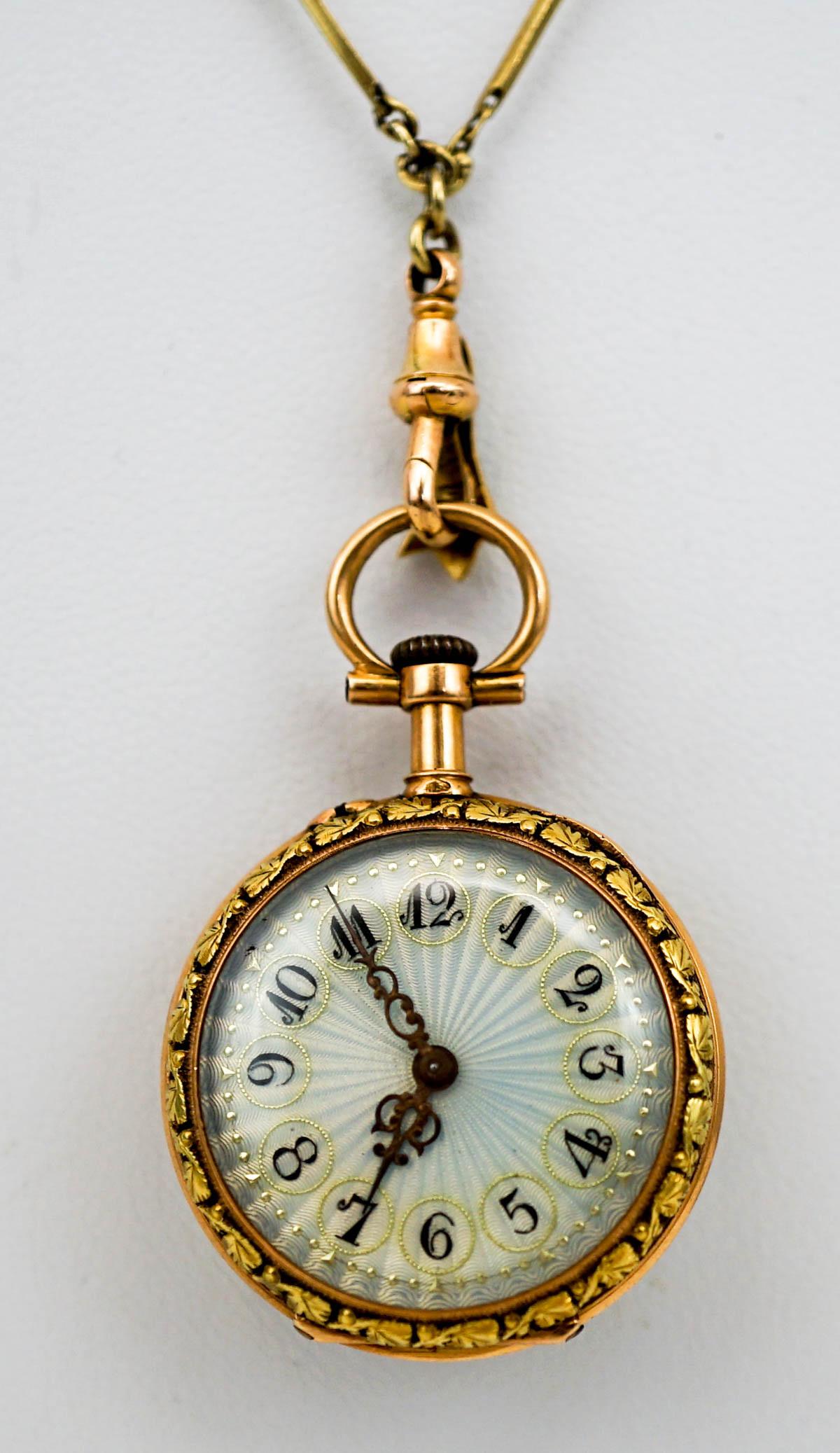 18k Gold & Enamel French Ladies Pocket Watch (1 of 9)