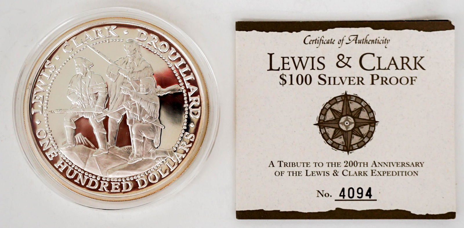 Lewis & Clark $100 Silver Proof (4 oz., .999) (1 of 6)