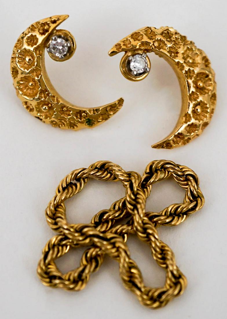 A Pair of 14k Crescent Moon Earrings, Rope Rings (1 of 5)