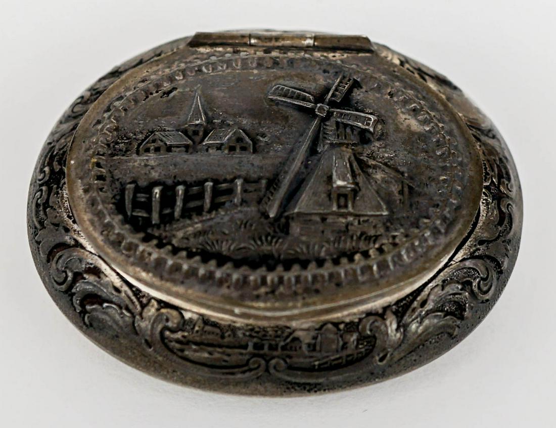 Hooykaas Dutch Hallmarked .835 Snuff Box: Measures 2-in. x 1.25-in. x .25-in. and weighs 29 grams. Very good condition. If lot is absent of a condition report one may be requested via email. Condition report is provided as an opinion only and
