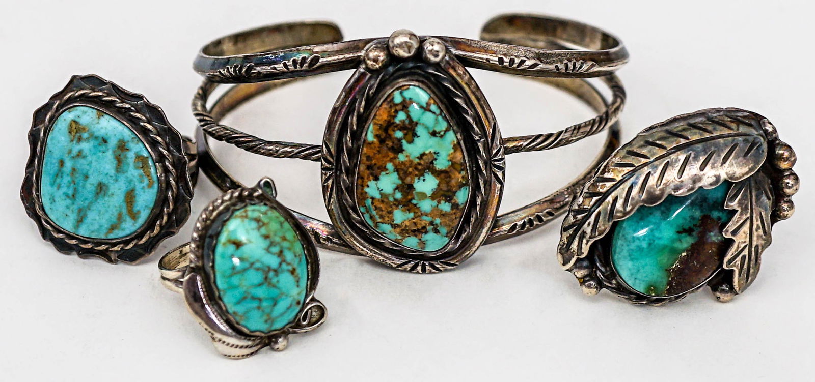 (3) Turquoise Navajo Rings & Bracelet (1 of 10)
