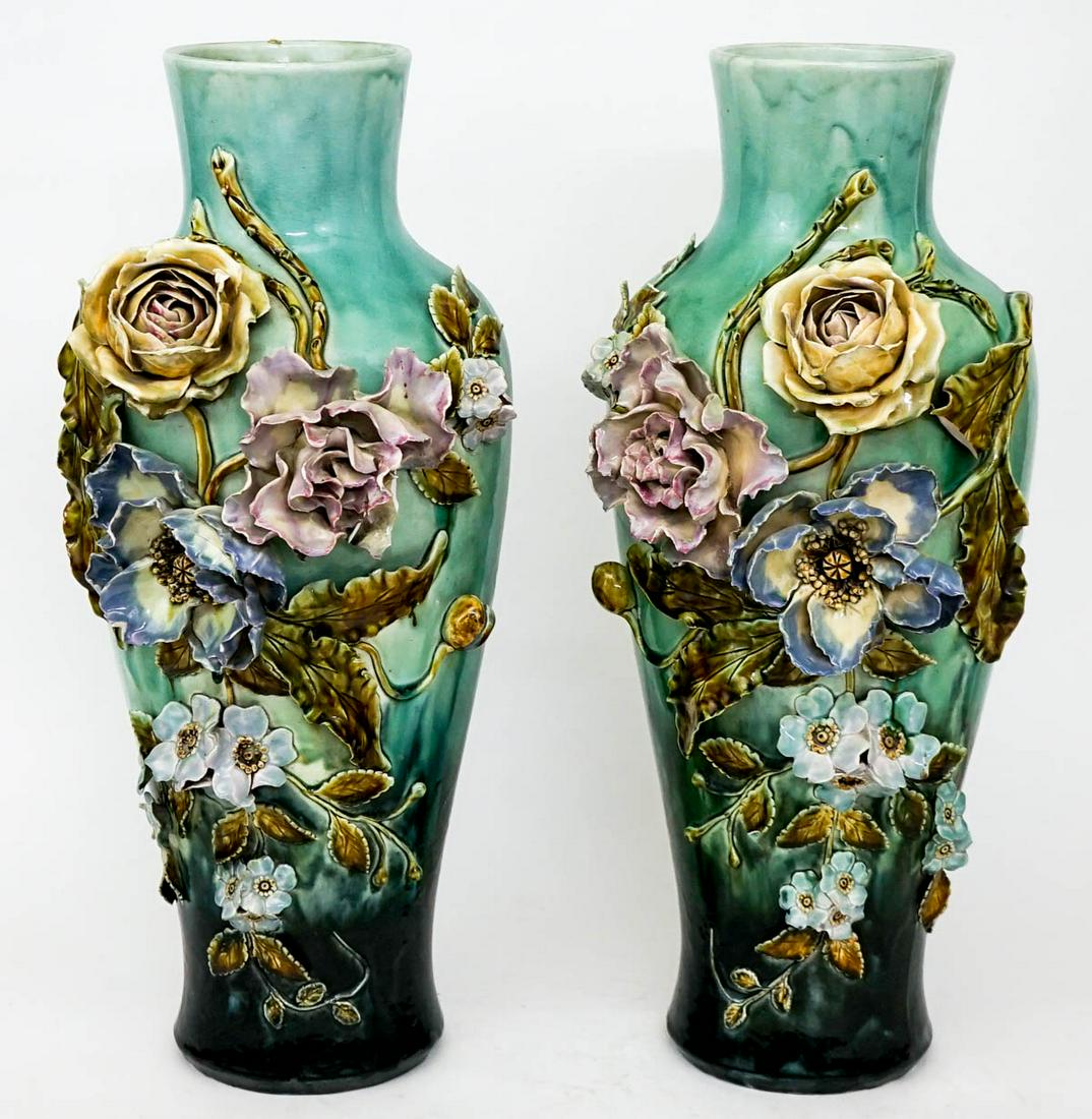 Pair Large Soft Paste Pottery Majolica Vases (1 of 20)