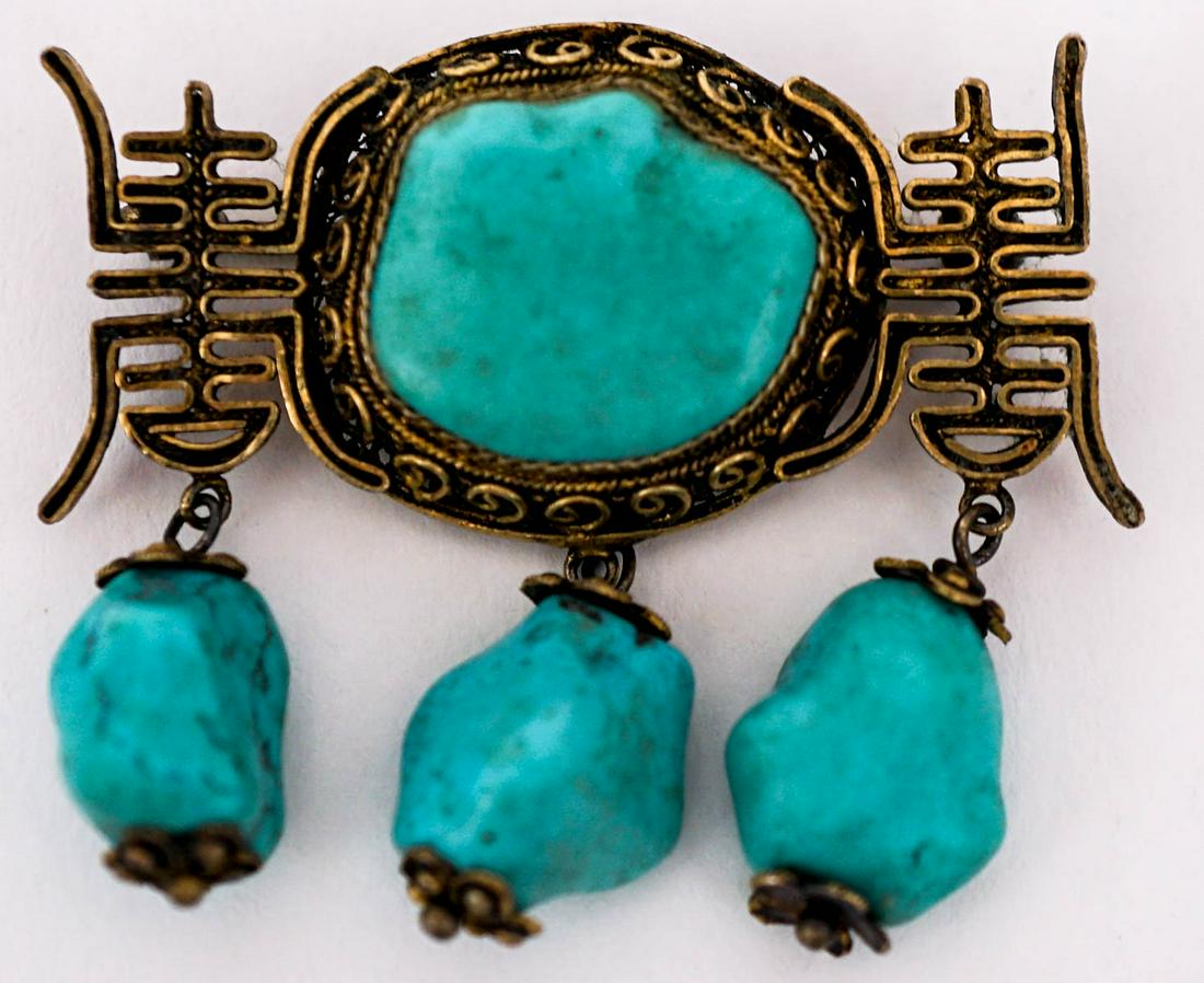 Chinese metal pendant, two shou characters c.1920 (1 of 5)