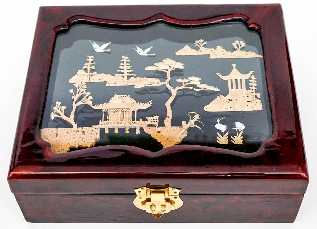 Chinese Jewelry Box with Cork Carvings Inset (1 of 11)