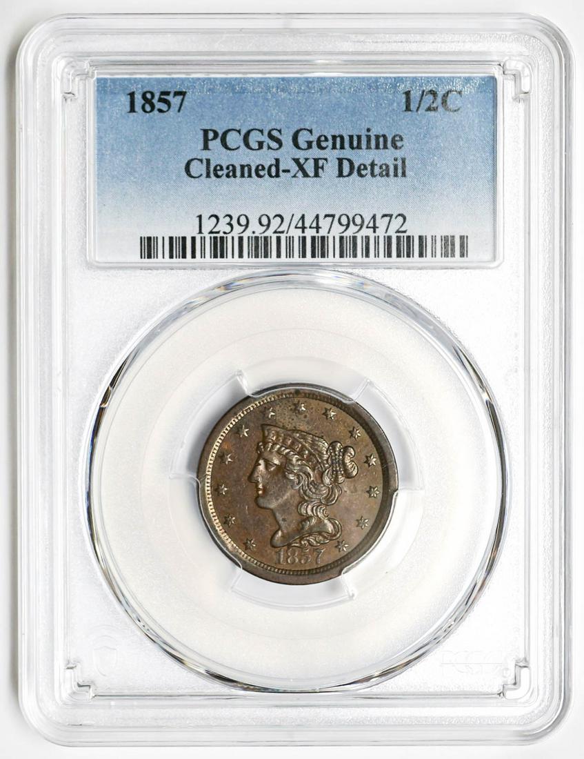 1857 U.S. Braided Hair 1/2 Cent PCGS Genuine (1 of 2)
