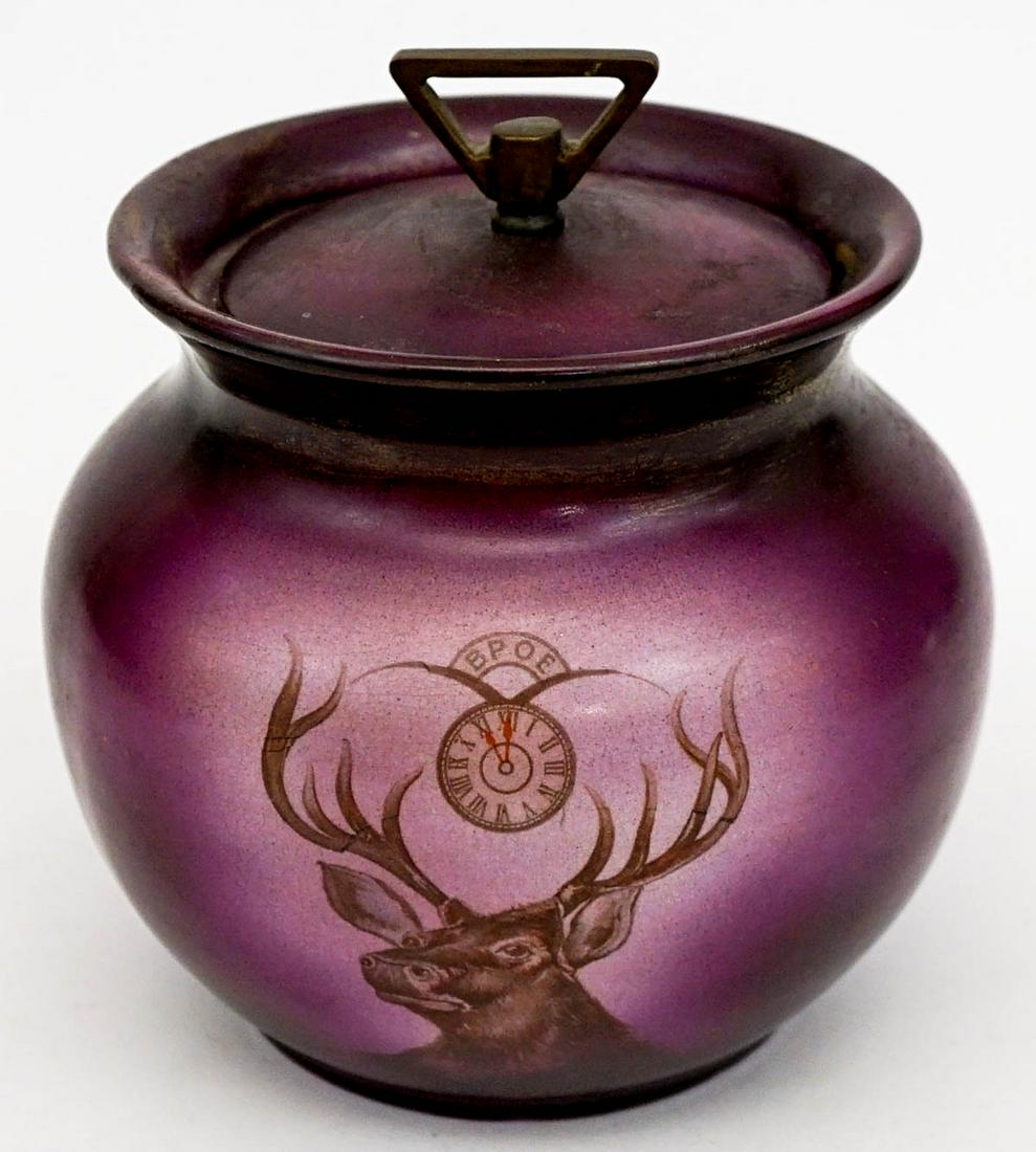 Vintage BPOE Elks Lodge Humidor: Humidor BPOE Elks Lodge. Measures 6.5 in. tall x 6 in. across shoulders. Weighs 3 lbs. 'BPOE' The Benevolent and Protective Order of Elks is an American fraternal order founded in 1868, originally as 
