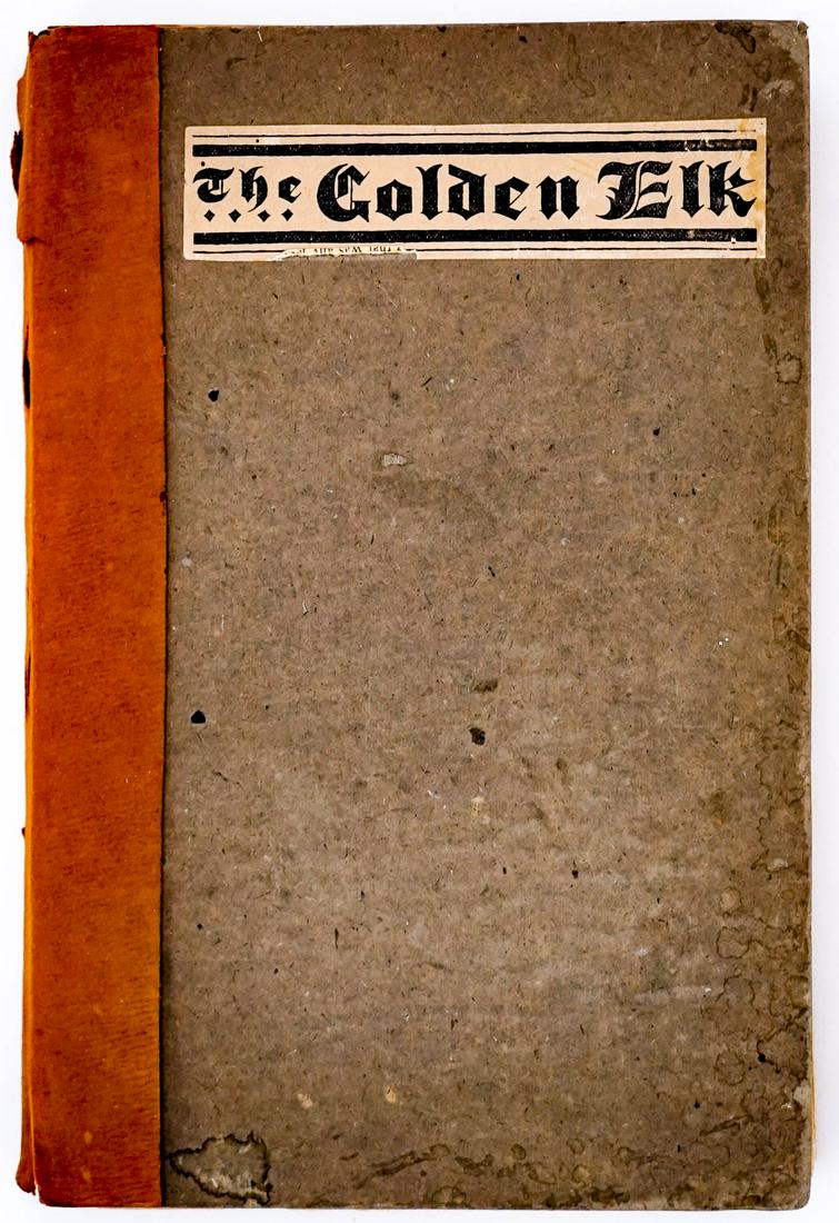 The Golden Elk 1905 Periodicals: The Golden Elk June-November 1905 with paperboard folio cover. Published by James H. Griffes, Los Angeles. Measures 9.75 in. x 6.5 in. x 1 in. 'BPOE' The Benevolent and Protective Order of Elks is an 