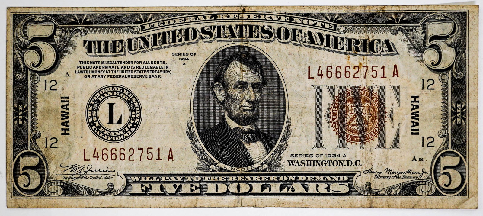 1934-A Hawaii Five Dollar Bill (1 of 2)