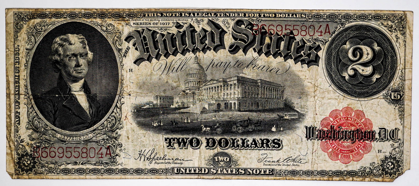 1917 United States Two Dollar Bill in Low Grade (1 of 2)