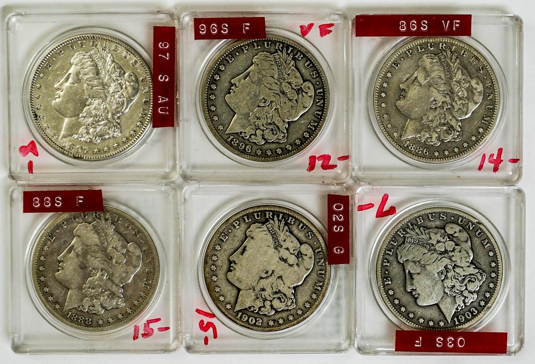 (6) Morgan Dollars with Key Dates (1 of 2)