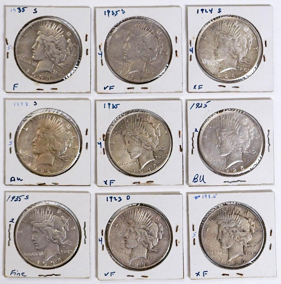 (9) U.S. Peace Silver Dollars (1 of 2)