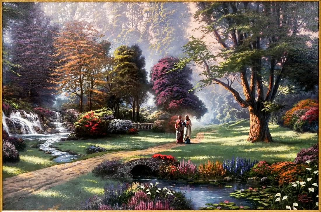 Thomas Kinkade P/P #14/50 Canvas [Walk of Faith]: Thomas Kinkade Publisher Proof Canvas Print #14/50 [Walk of Faith] Includes COA. Measures 24-in. x 36-in. image size and 34.5-in. x 46.5-in. framed. In pristine condition with the rare situation that