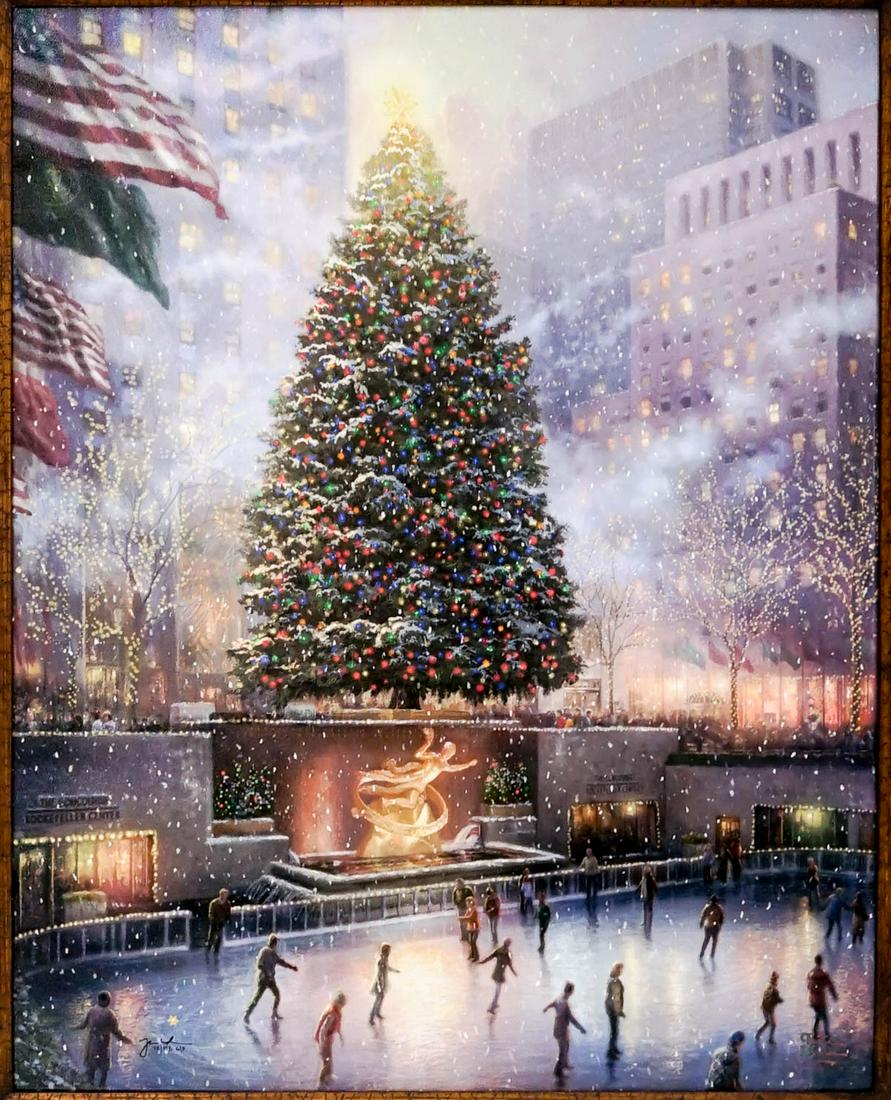 Thomas Kinkade Gallery Proof #72/175 Canvas: Thomas Kinkade Gallery Proof G/P #72/175 Canvas [Christmas in New York]. Gallery framed. Measures 30-in. x 24-in. image size and 39.5-in. x 33.5-in. framed. Includes COA. In pristine condition with th