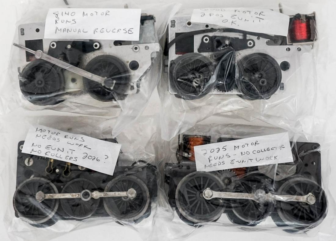 Lionel (4) Motor Parts AS-IS: Four (4) Lionel motor parts. All sealed with some owner notes. Measure 5.5 in. long. Weigh 5 lbs. Provenance: Private family estate collection from Manson, Washington. If lot is absent of a condition 