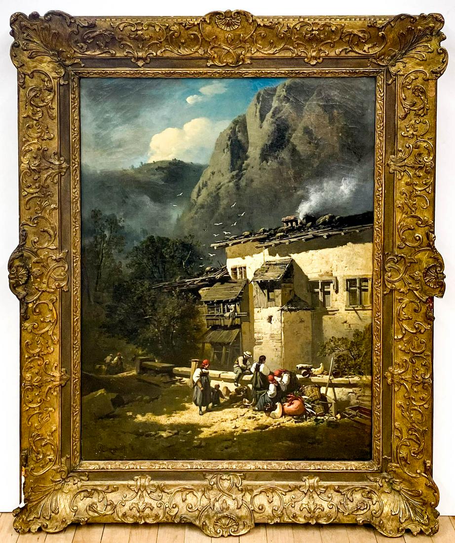 Charles Hoguet (Germany/France, 1821-1870): Charles Hoguet (Germany / France, 1821-1870) large original oil on canvas. Measures 33 x 25 inches image size and 43 x 35 inches framed. The painting appears to have been cleaned and relined. The pain