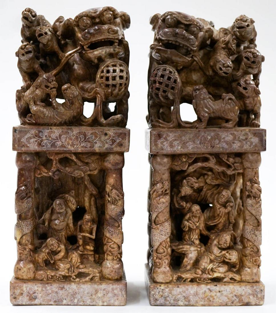 A Very Impressive Pair of Chinese Soapstone Seal (1 of 6)