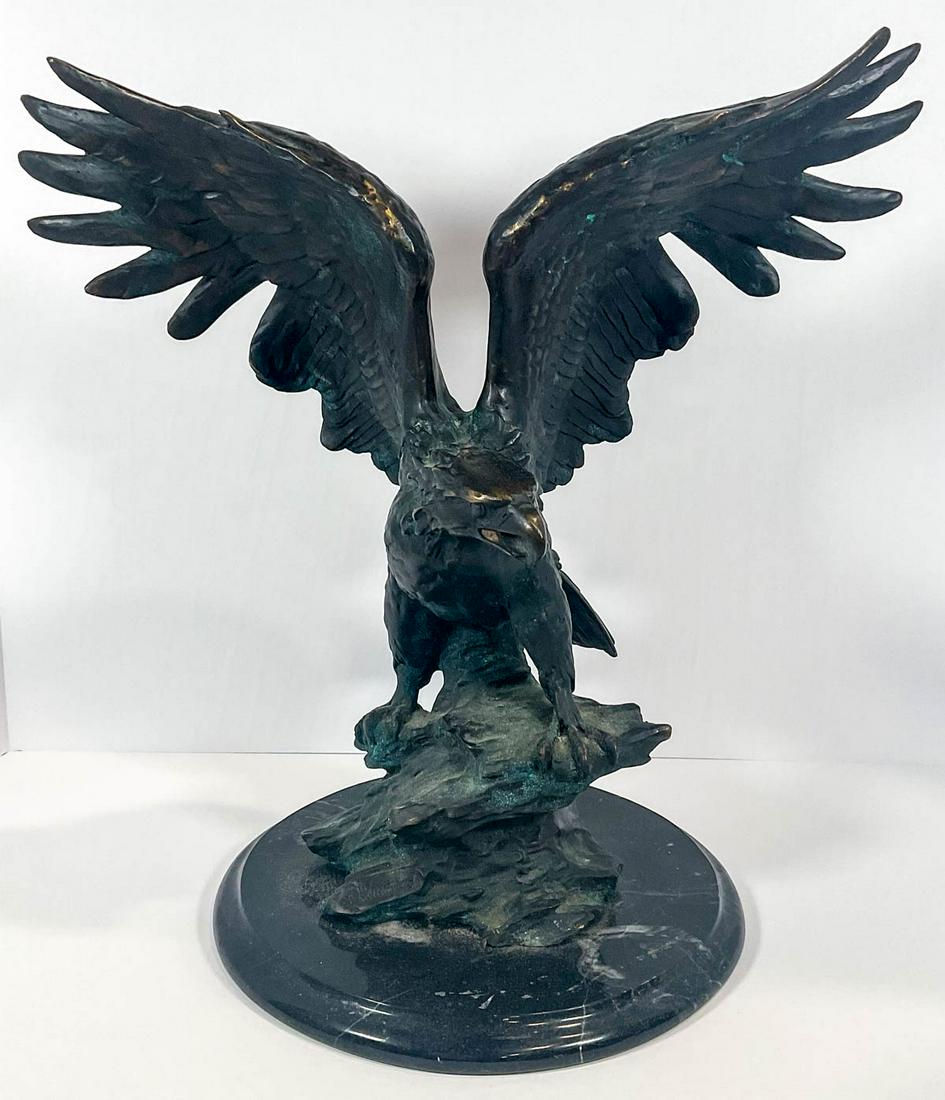A Bronze eagle on Marble Base, Signed at Base (1 of 6)