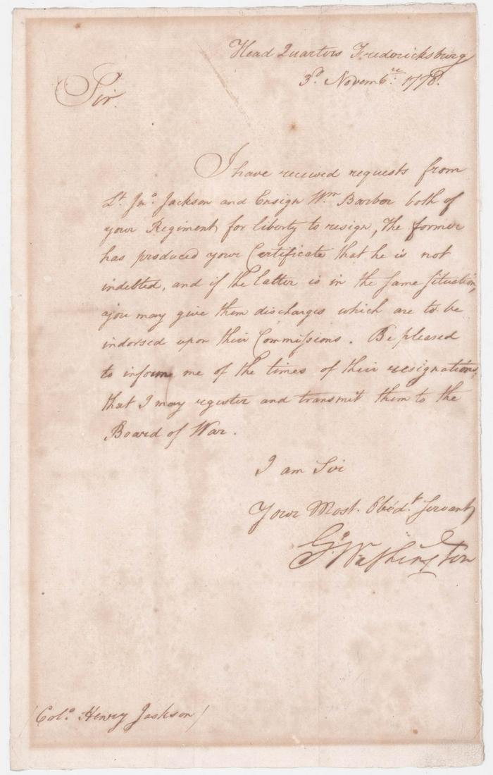 George Washington letter signed ("Go: Washington") (1 of 3)