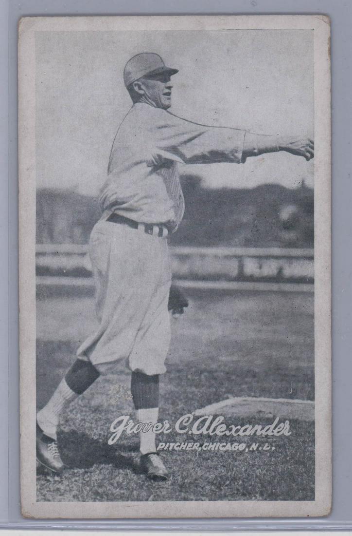 Grover Alexander 1921 Exhibits: Grover Alexander 1921 Exhibits. Appears to be in Poor/Fair condition. Grading is offered on raw cards as an opinion only and not a guarantee. This lot requires a Wire or Zelle transfer. If lot is abse