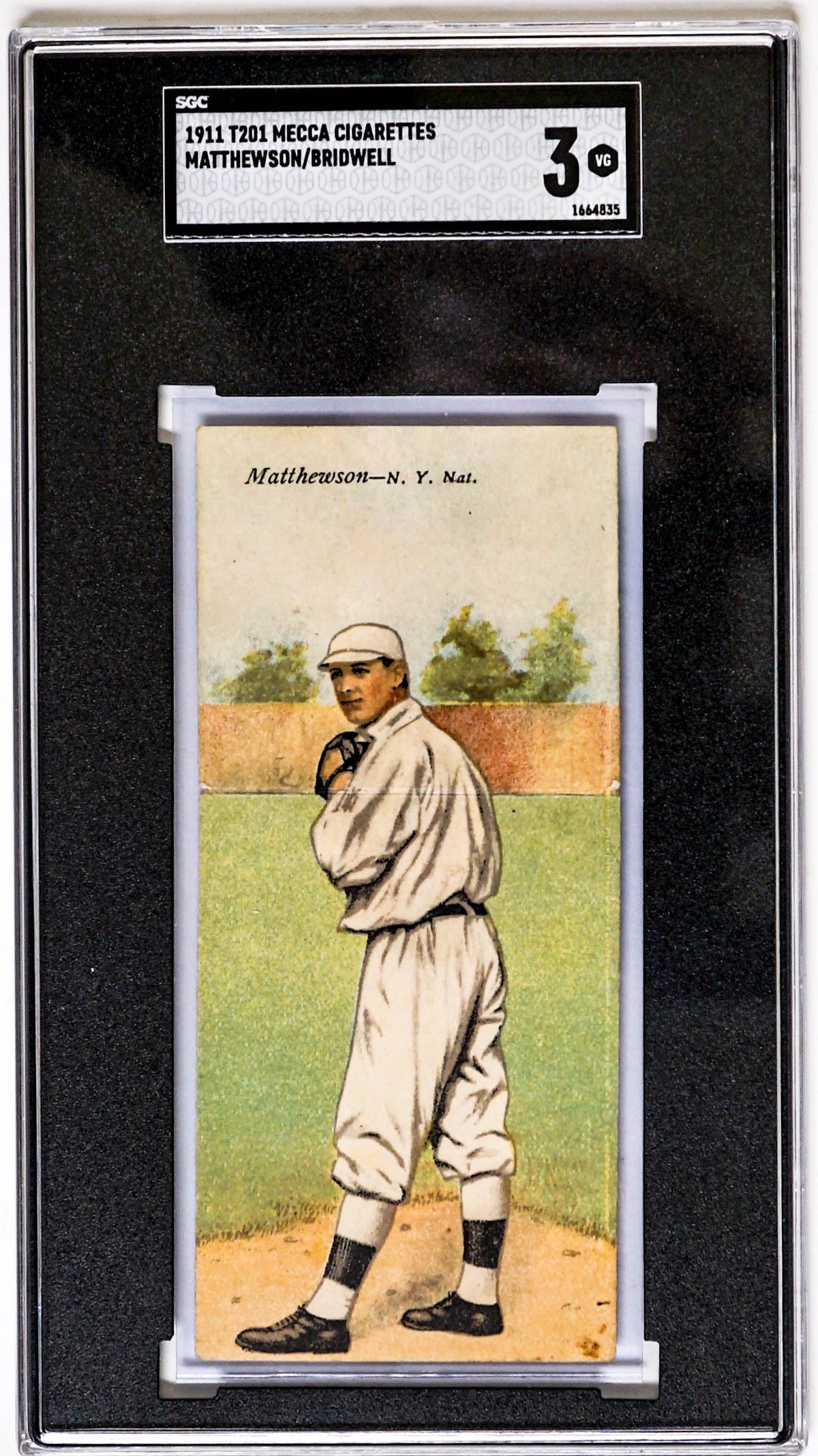 Mathewson/Bridwell 1911 T201 Mecca SGC 3: Mathewson/Bridwell 1911 T201 Mecca Cigarettes Double Folders SGC 3. This lot requires a Wire or Zelle transfer. If lot is absent of a condition report one may be requested via email. Condition report 
