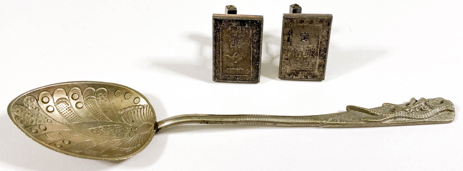 Chinese Silver Cufflinks & Spoon (1 of 11)