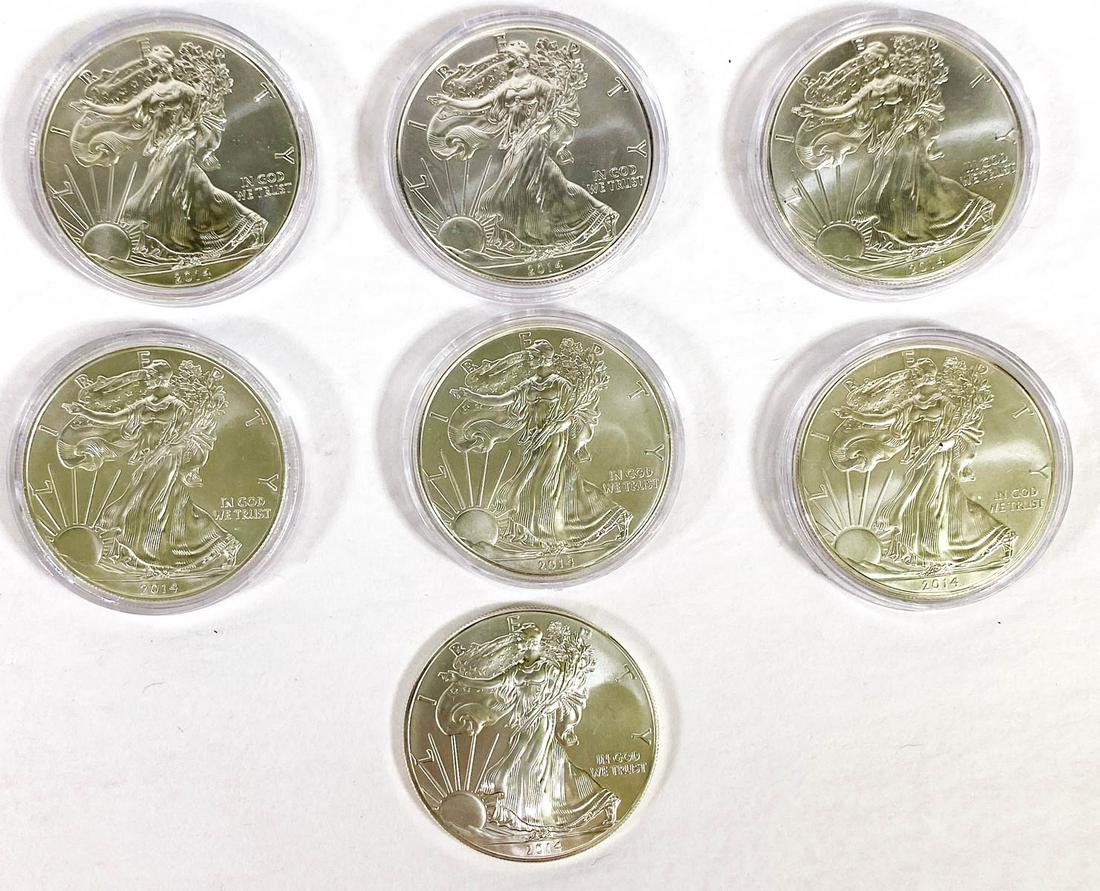(7) U.S. American Eagle 1 oz. Silver Dollars .999 (1 of 2)