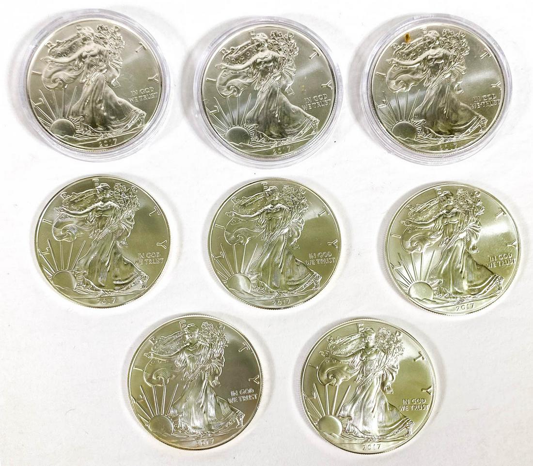 (8) U.S. American Eagle 1 oz. Silver Dollars .999 (1 of 2)