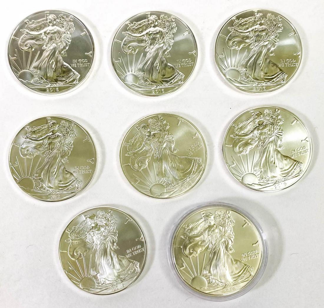 (8) U.S. American Eagle 1 oz. Silver Dollars .999 (1 of 2)