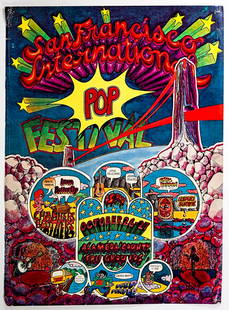 Credence Clear Water, Burdon, Plus Concert: San Francisco 1968 International POP Festival concert poster. CCR, Eric Burdon, Iron Butterfly, Chambers Brothers, Deep Purple, Jose Feliciano, and others. Measures 25 in. x 19 in. Note corners and ed