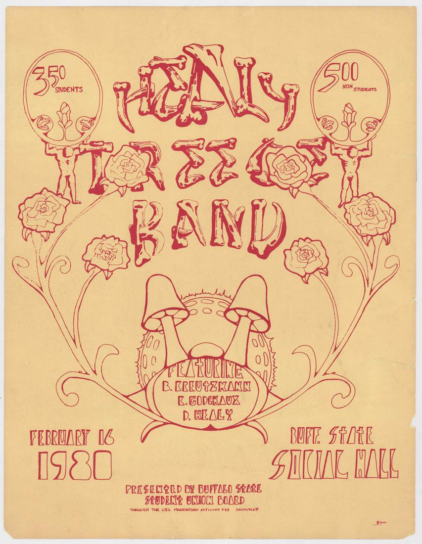 Grateful Dead Band Members and Others: Grateful Dead Band Members and Others: Healy Treece Band formed by Grateful Dead soundman Dan Healy, featuring Bill Kruetzmab (GD original drummer) plus. This is a 1980 concert poster. Measures 22 in.