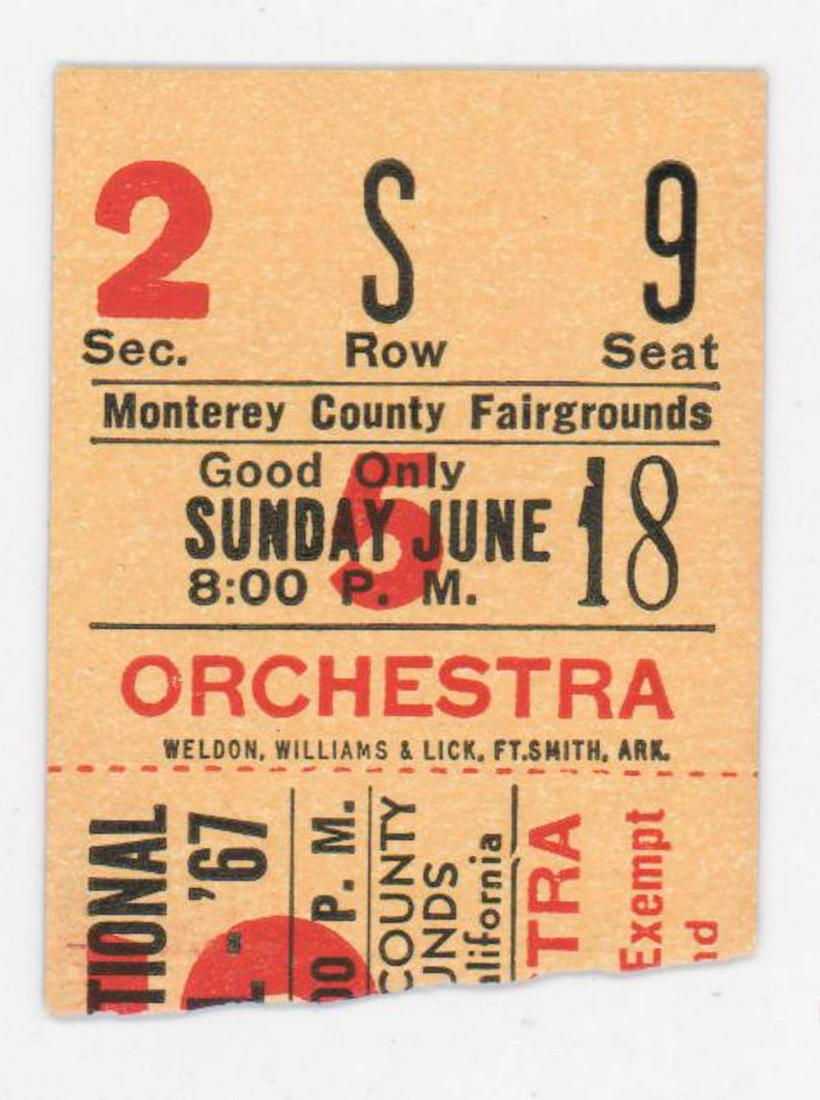 Monterey International Pop Festival 6/18/67 Ticket (1 of 2)