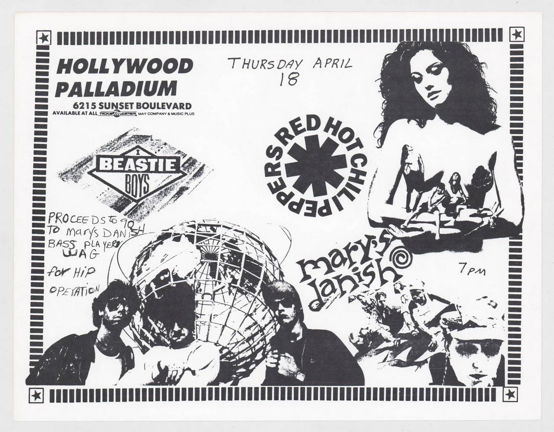 Red Hot Chili Peppers, Beastie Boys Flyer: Red Hot Chili Peppers and Beastie Boys Hollywood Palladium flyer. Measures 8.5 in. x 11 in. Provenance: Private West Coast collection. Consignor worked in the music business and has spent multiple dec