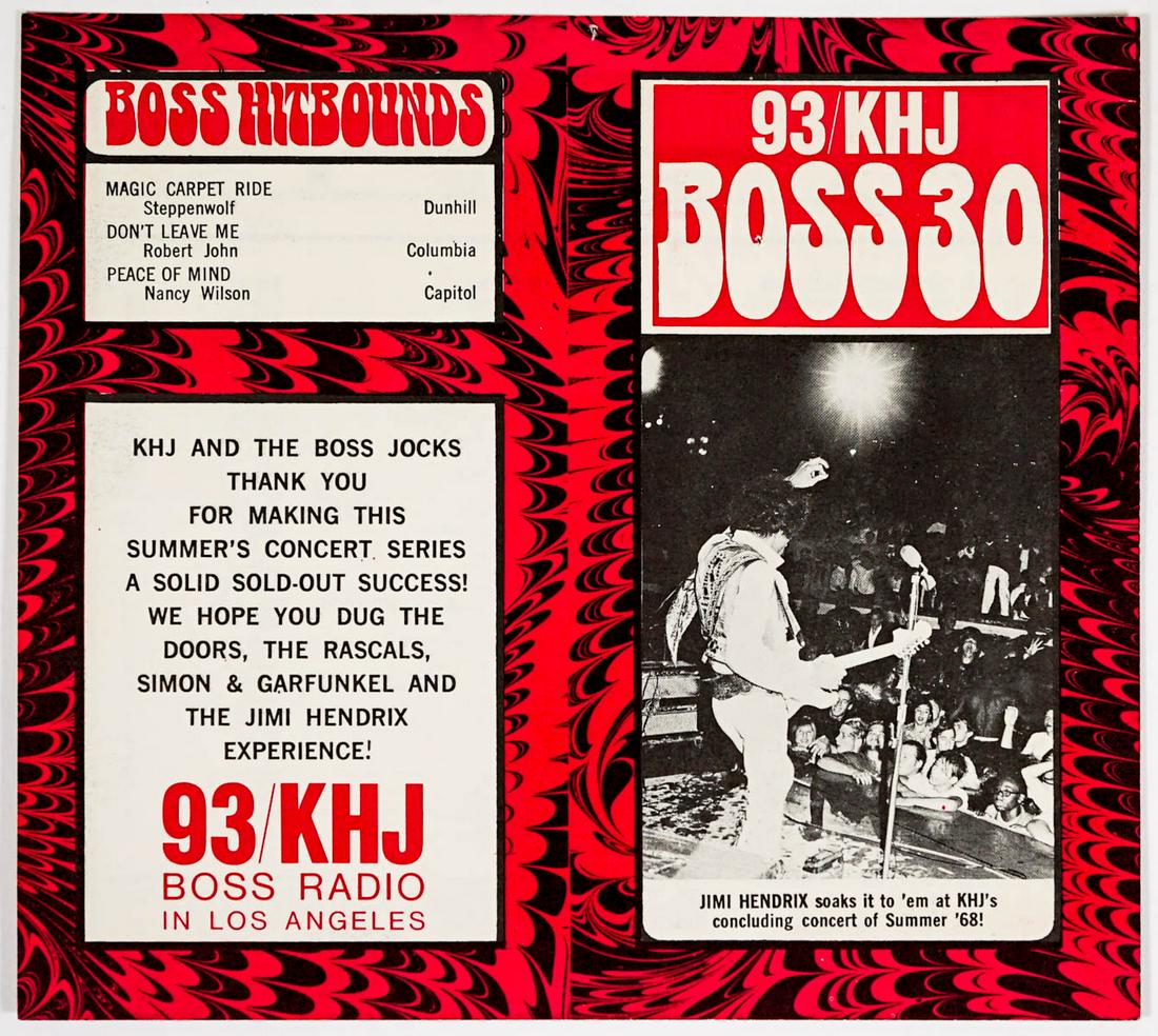Jimi Hendrix 'Boss Radio' 1968 Handbill 93/KHJ (1 of 2)