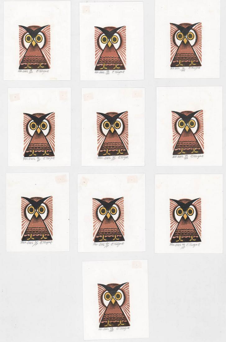 Charles Turzak (10) S/N Woodblock Prints [Owl] (1 of 11)