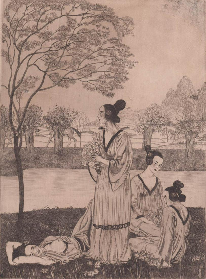 Arthur Paunzen Pencil Signed Etching: Arthur Paunzen (Austrian, 1890-1940) pencil signed etching. This is mounted to paperboard. Measures 20 in. x 15.5 in. Provenance: The Amity Arts Foundation Collection. If lot is absent of a condition