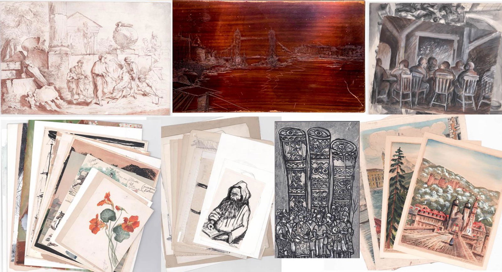 Multiple Artist Drawings, Etchings, Prints and more (1 of 8)