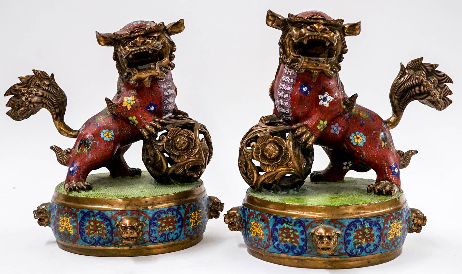 Old Chinese Bronze Cloisonne Foo Dogs (1 of 9)
