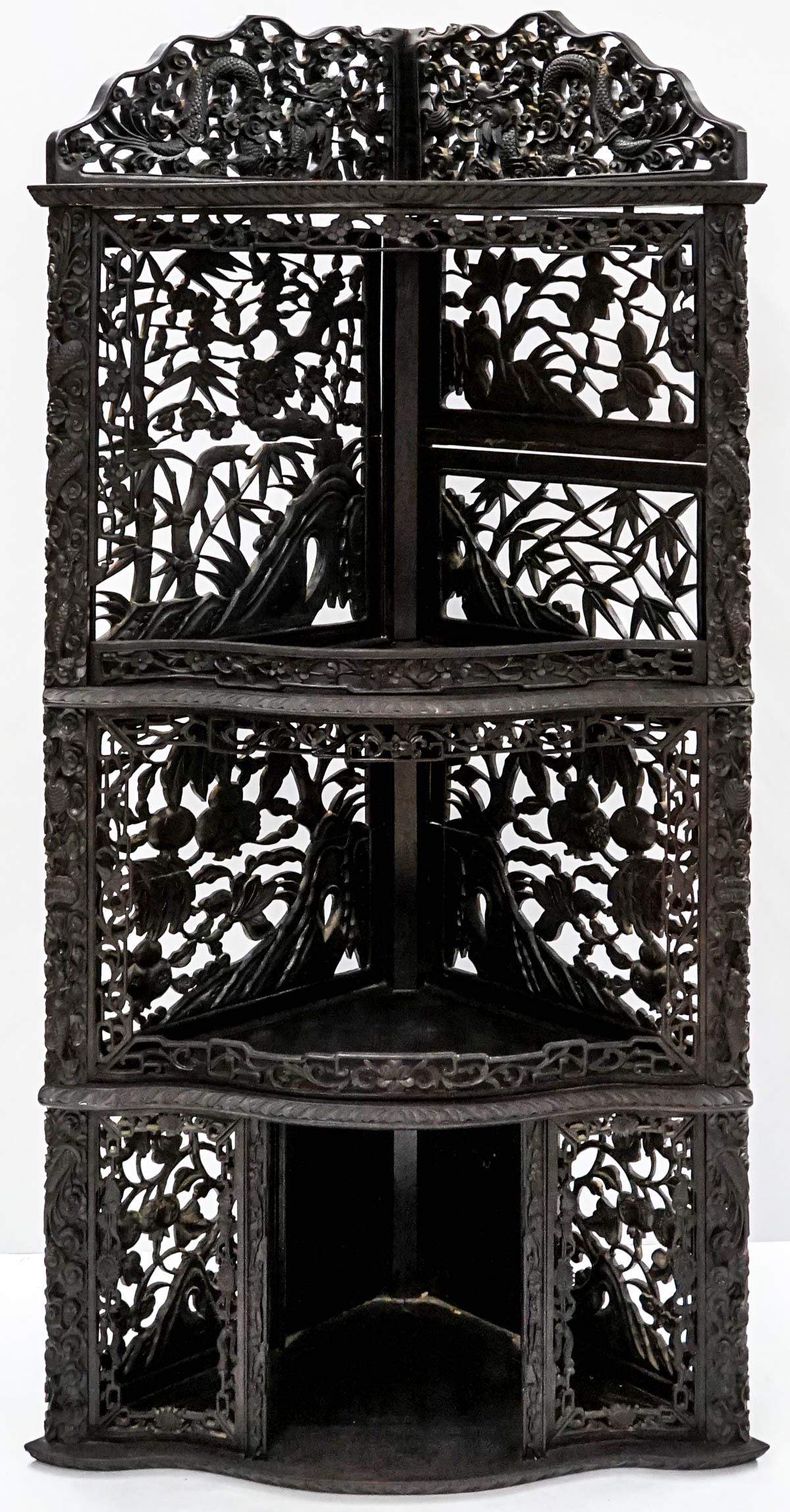 Antique Chinese Hand Carved Wood Corner Cabinet (1 of 14)