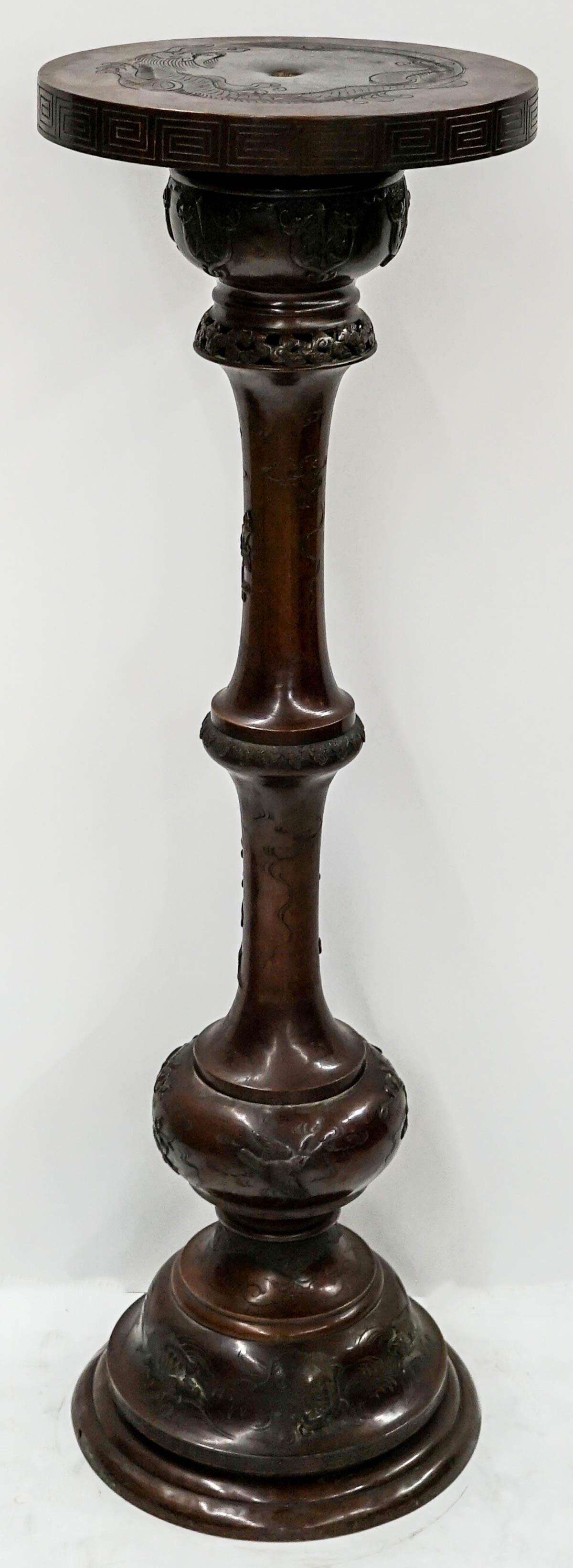 Antique Rare Chinese Signed Bronze Pedestal 42 in. (1 of 12)