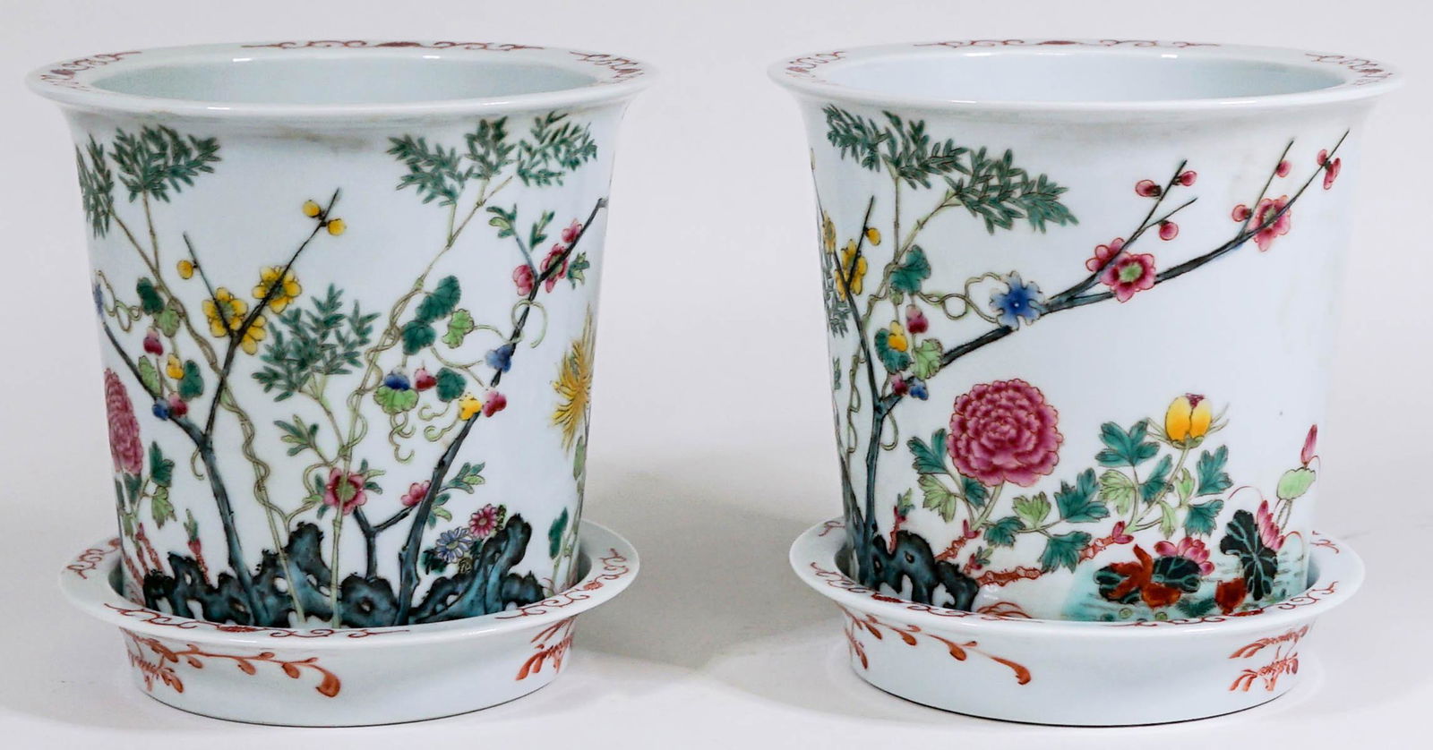 Pair Chinese Fine Porcelain Signed Pots and Trays (1 of 11)