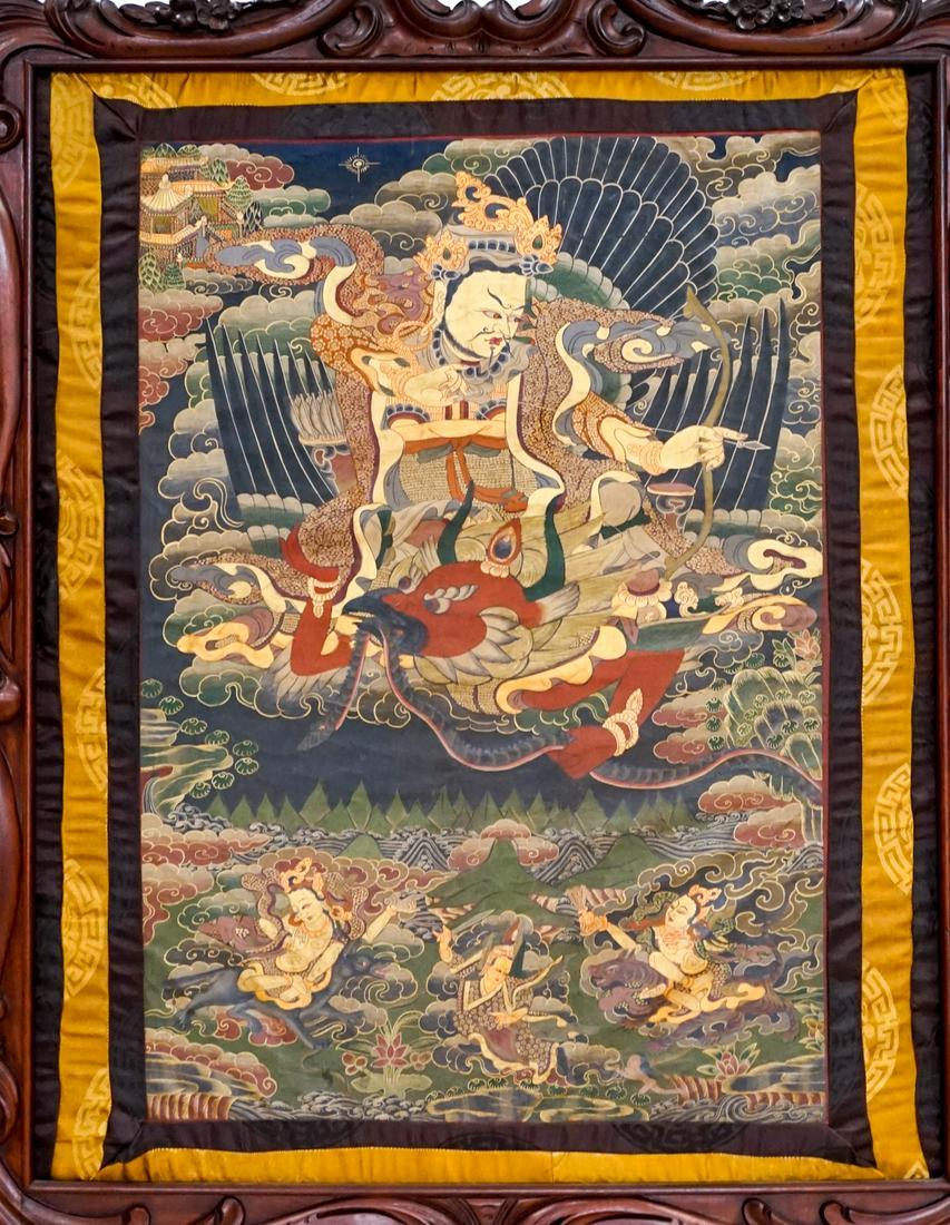 Large Antique Asian Painting on Silk Set in Screen (1 of 7)